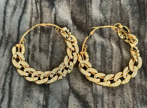 Elegant Gold Rhinestone Hoops Earrings thumbnail 1