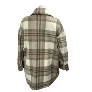 MNG Mango Brown Tan Plaid Checkered Long Sleeve Button Down Shirt Jacket Sz XS-S thumbnail 2
