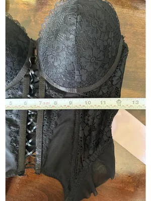 Adult Large Black Lace Bow Corset with Pink Satin Bow thumbnail 9