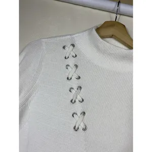 Chicos White Cashmere Cotton Pullover‎ Sweater Sz 2 L High Neck Ribbed Minimal thumbnail 3