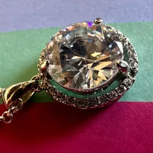 Silver tone circle rhinestone pendant necklace thumbnail 10