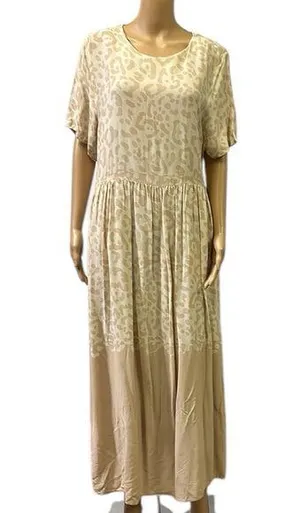 Shoulder Brand Cream Short Sleeve Midi Maxi Pocket Dress Imported 44 US 14 XXL thumbnail 1