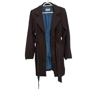 Y2K Merona Brown Wool Blend Belted Trench Coat M Tailored Silhouette Indie thumbnail 3