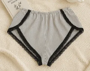 Black & White Pinstripe Lace Trim Sleep Shorts thumbnail 1