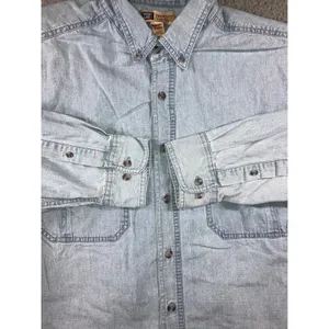 Faded Glory Vintage Denim Shirt Women XL Light Wash Button Up Workwear Chore Western Utility thumbnail 13