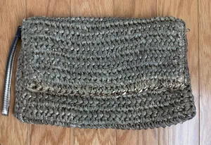H&M Boho‎ Beachy Metallic Woven Straw Clutch Wristlet OS Gold thumbnail 1