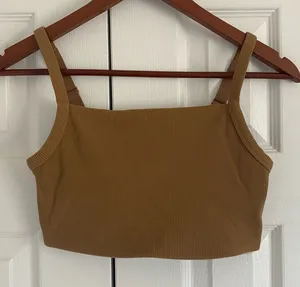 Aerie Offline Medium Brown Ribbed Crop Top Bra Medium Support Stretch Activewear thumbnail 1