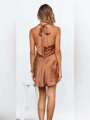 NWT HELLO MOLLY PROUD FRIEND DRESS CHOCOLATE brown halter size small thumbnail 2