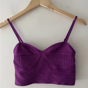 Garage Purple Seamless Bustier Ribbed Cami‎ Crop Top Sweetheart Neckline thumbnail 2