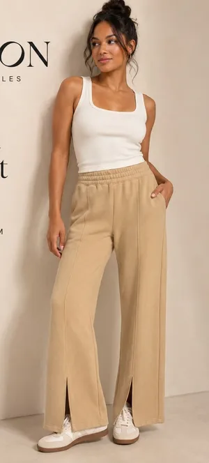 Nation LTD Lincoln Slit Pant Sandstorm Size S Wide Leg Cotton Pull On thumbnail 1