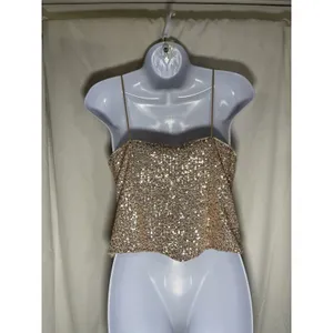 Sparkly Rose Gold Sequin Camisole Cowl Neck Tank Top Cropped Party Clubwear - M thumbnail 2