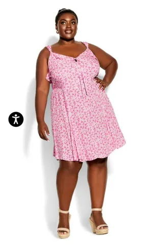 City Chic Foolish Ditsy Dress in Blush Size XXL / 24 thumbnail 1