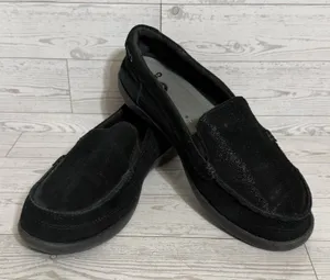 Crocs Walu Shoes‎ Women Sz 8 Shimmer Black Leather Slip On Loafers Flats 202303 thumbnail 1
