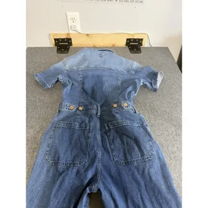 GAP Women's Blue Denim Coverall Jumpsuit Sz 0 Short Sleeve Button Front Pockets thumbnail 13
