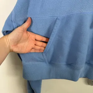 Aerie Cozy Waffle Hoodie Blue Cropped Oversized Relaxed Lounge Womens Small thumbnail 3