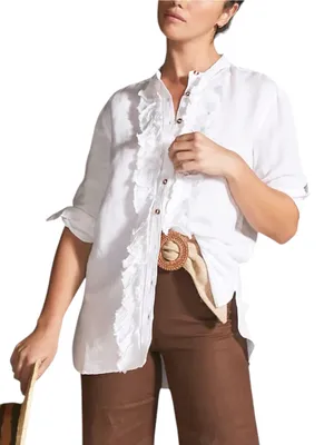 Anthropologie Pilcro Ruffled Placket Button Down Long Sleeve Shirt MEDIUM thumbnail 1