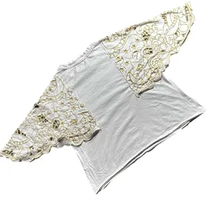 Free People XS White Gold Embroidered Cutwork Statement Sleeve Top thumbnail 4