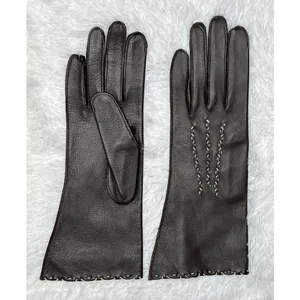 1970s Brown Deerskin Leather Gloves Contrast Whipstitch Size 7 thumbnail 3