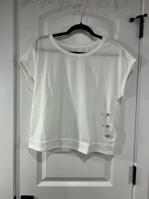 SheIn White short sleeve top with Gold Button detail thumbnail 2