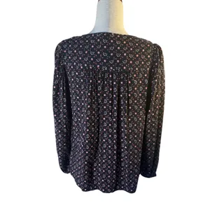 Universal Thread Black Floral Tie-Keyhole Peasant Top thumbnail 3