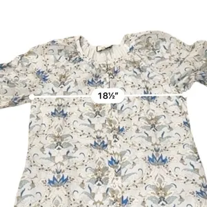 Tuckernuck Dress Womens M Blue White Floral Cotton Puff Sleeve Tiered Midi thumbnail 8