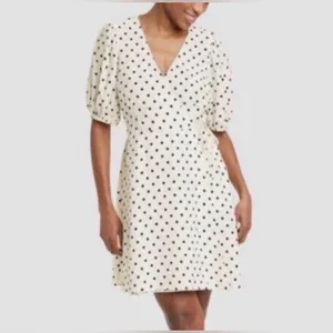 A New Day Black and White Puff Sleeve Mini Wrap Dress 2X thumbnail 2