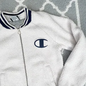 Champion cream Sherpa varsity bomber sporty jacket with logo thumbnail 4