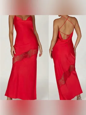 Meshki Chandra Lace Satin Maxi Red Dress Size Small‎ NEW romantic satin strappy thumbnail 2
