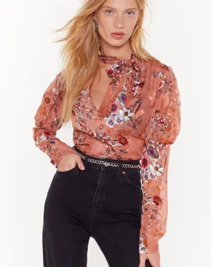 Nasty Gal floral tie blouse thumbnail 1