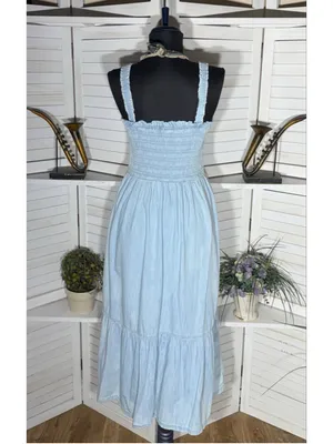 Vintage Y2K Gap babydooll denim dress tiered cotton cottage boho Western coastal thumbnail 2