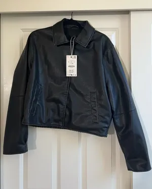 Zara Black Faux Leather Jacket thumbnail 1