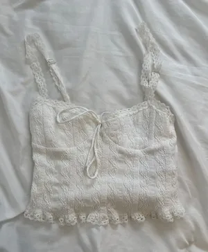 Edikted White Lace Crop Tank Top thumbnail 1