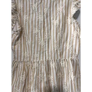 Lulus Sunny Crush NWT M Beige Ivory Striped Embroidered Ruffle Mini Dress Boho thumbnail 5