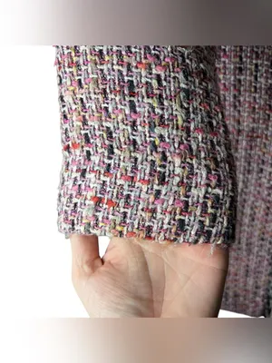 VTG Garfield & Marks Pink Tweed Coco Jacket Longline Open Front Fringe Sz 4 USA thumbnail 7