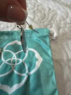 Kendra Scott “Elle” Slate Gray Cat’s Eye Glass Oval Drop Earrings with pouch thumbnail 6