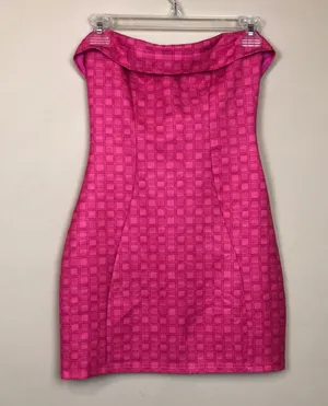 White Fox Women’s Barbiecore Retro Hot Pink Square Patterned Mini Bodycon Dress thumbnail 1