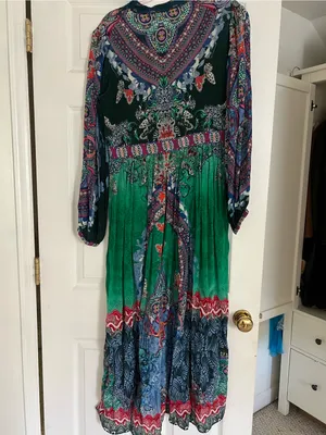 Anthropologie Green & Blue Printed Boho Maxi Dress thumbnail 3