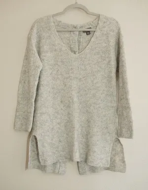Point Sur J. Crew V-Neck Sweater Grey Alpaca Blend Button Back Coastal Cozy Soft thumbnail 1