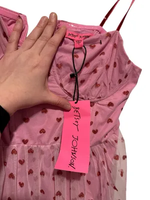 Betsey Johnson Pink Heart Tulle Midi Dress NWT – Romantic Tiered Sweetheart Style thumbnail 5