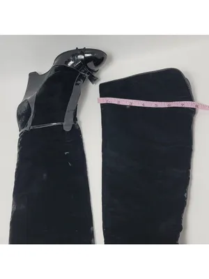 Laurence Dacade Velvet Patent Leather Bow Knee High Wedge Heels Boot Size 38 thumbnail 7