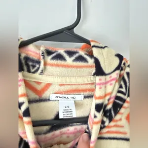 O’Neill Half Zip Fleece Pullover Hoodie Waves Pattern Multi Color Hippie Boho L thumbnail 4