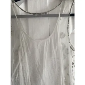 Teen Angel Bugle Beaded Tank Womens Size XS White Silver Mesh‎ Y2K Glam Sparkle thumbnail 7