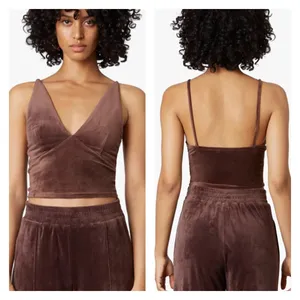 NIA - V Neck Sleeveless Velour Tank & Wide Leg Pants in Chocolate Brown thumbnail 7
