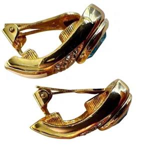 Vintage Christian Dior Blue Glass & White Enamel Clip-On Earrings thumbnail 7