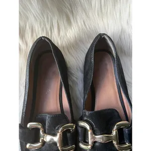 Black Women's Suede Loafers with Gold Buckle Detail Size 9 thumbnail 5
