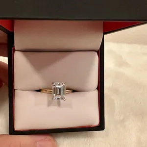 Emerald cut engagement ring! 2.5 karat gold band solitaire ring! Forever 1! thumbnail 4