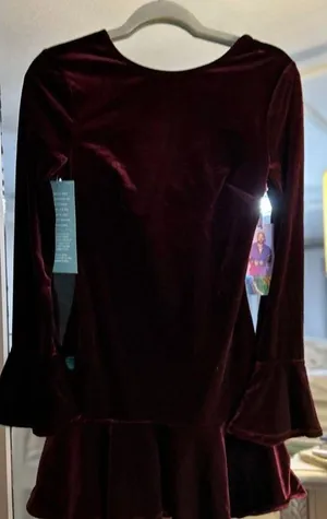 NEW Johnny Wujek Velvet Holiday Open Back Bow Mini Dress XS $74 thumbnail 1