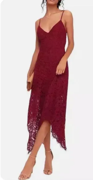 Lulu's One Wish Burgundy Lace Midi Dress‎ Medium thumbnail 1