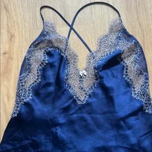 Y2K Victorias Secret Blue Lace Lingerie Mini Slip Sz Medium thumbnail 2