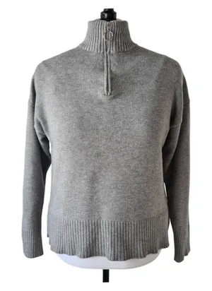 Primark Women's grey half zip mock neck sweater long sleeve pullover Size M 8-10 thumbnail 1
